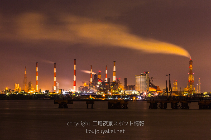 倉敷市水島　サノヤス造船所前の工場夜景（JFEスチール）