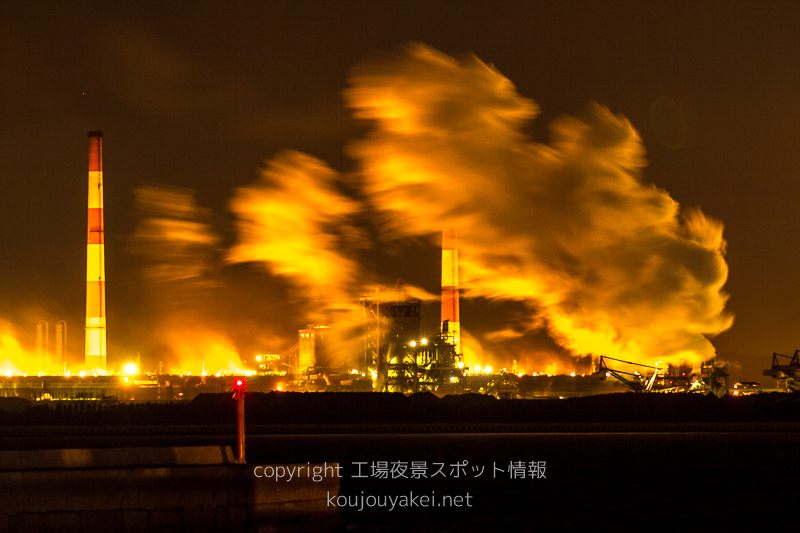 倉敷市水島　サノヤス造船所前の工場夜景（JFEスチール）