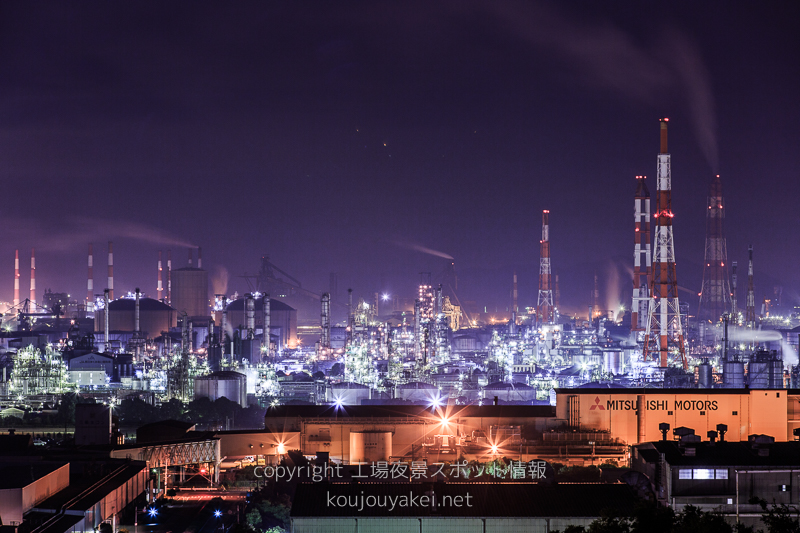 倉敷市水島　亀島山 花と緑の丘公園の工場夜景