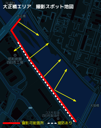 四日市市　大正橋の工場夜景スポット地図